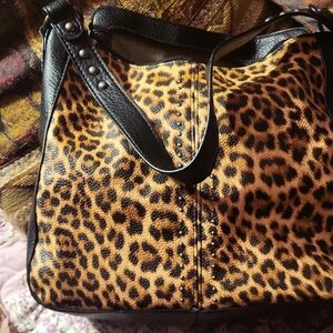 Montana West Leopard Print Shoulder Bag with Black Straps